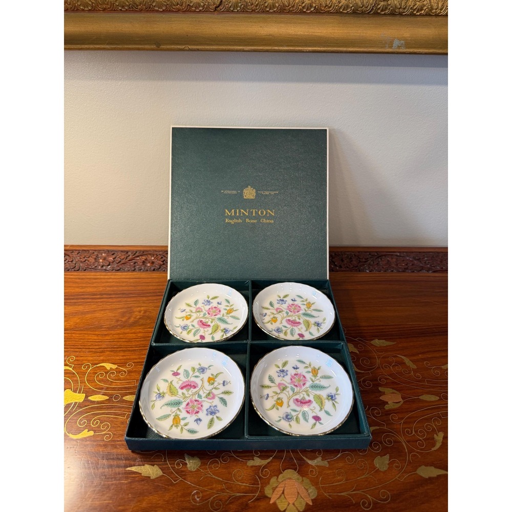 Vintage Minton Haddon Hall Floral‎ Dish Set with Gold Rim
